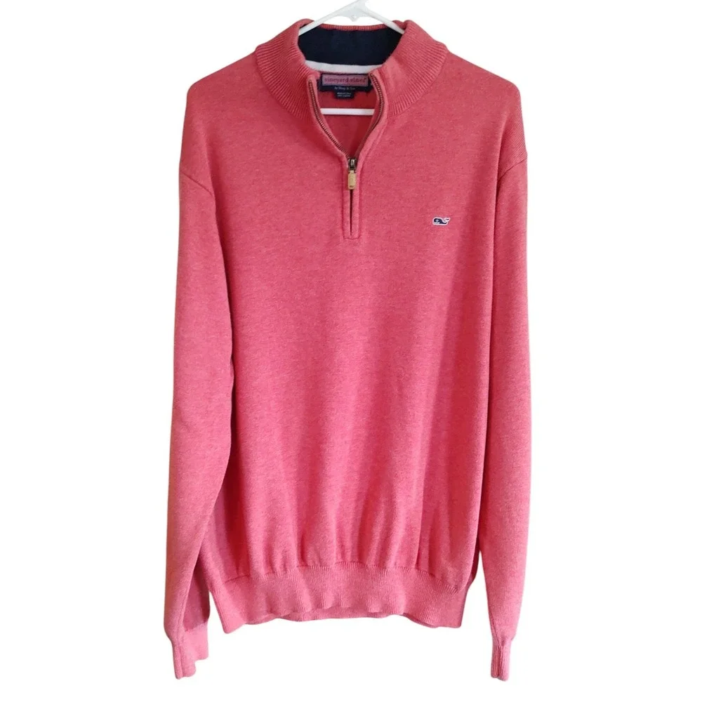 Retro Vineyard Vines Quarter Zip Sweater Long Sleeve Salmon Mens Extra Large‎